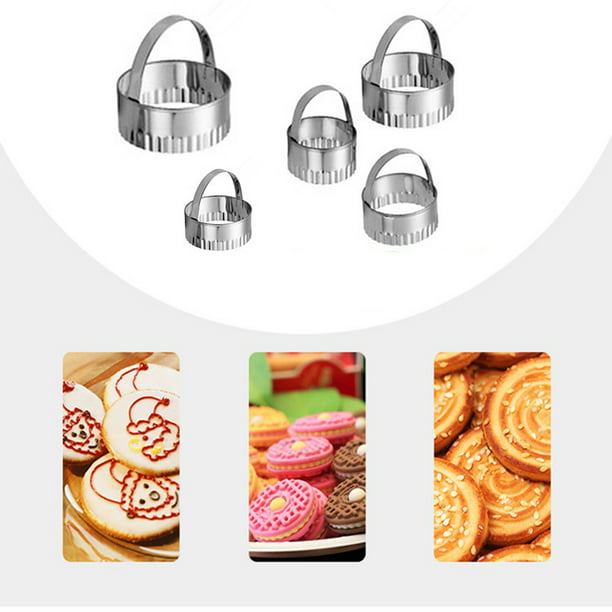 5Pcs Stainless Steel Round Cookie Cutter Circle Biscuit Pastry Mold Baking Tool 